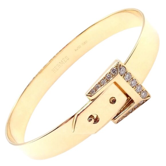 Authentic! Hermes 18k Yellow Gold Diamond Buckle Bangle Bracelet - Picture 1 of 9